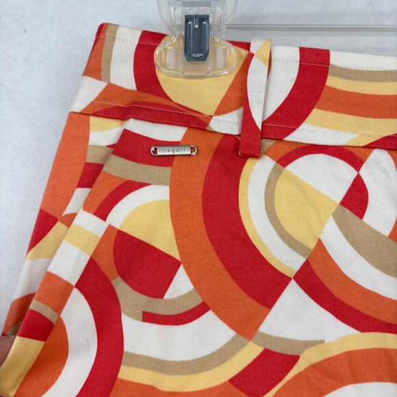 LizGolf Skort Size 10 Orange Yellow White Geo Print Pocket Side Zip Golf Stretch - Picture 4 of 10